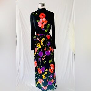 RARE Orsini Vintage Bright Floral Black Maxi Dress